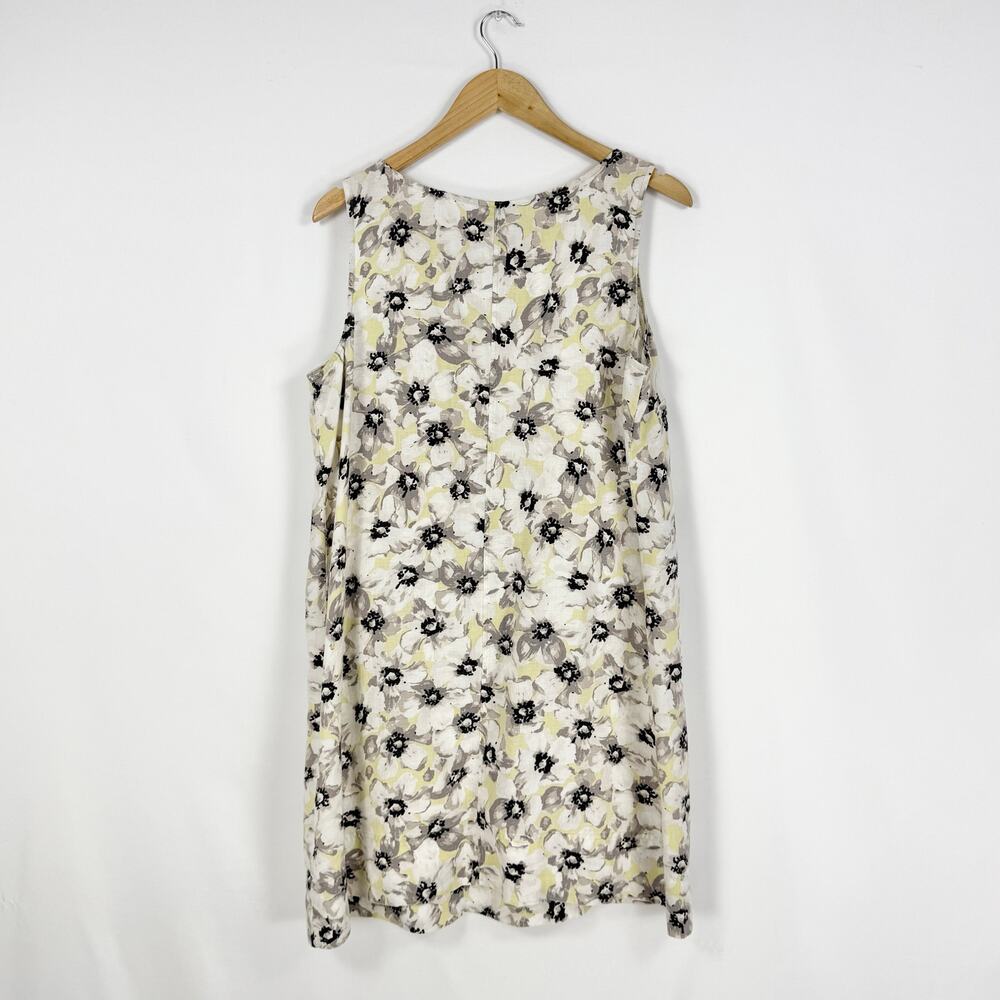 J Jill Floral 100% Linen Tank Dress Women's Large Petite White Gray Yellow - Picture 7 of 14